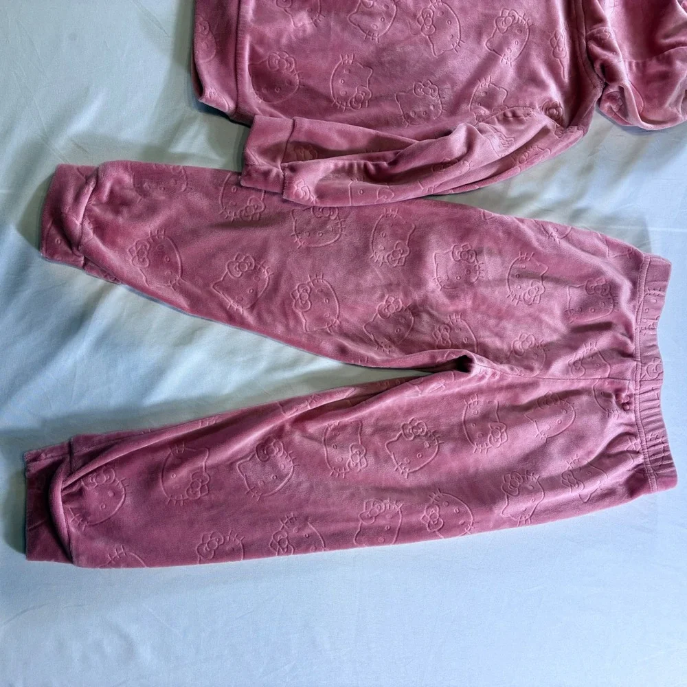 Hello‎ Kitty Sanrio Pink Velour Track Suit Hoodie & Pants Set Kids 5-6Yrs